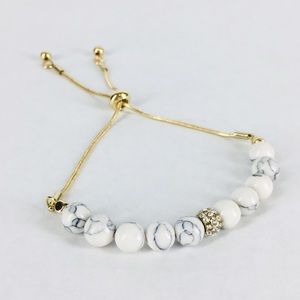 Howlite Adjustable Gold Tone Slide Bracelet